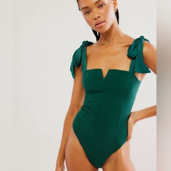 Free People Other - Free People Lola Green Bodysuit with Sweetheart Neckline